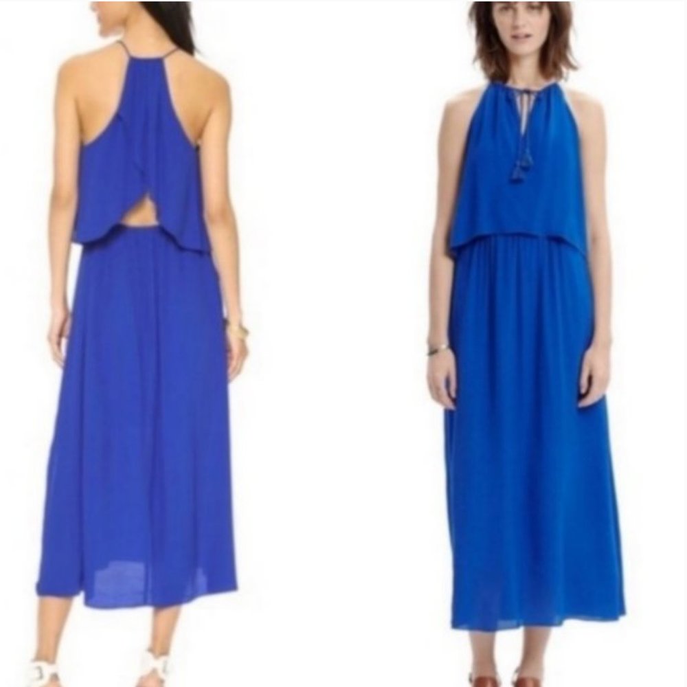 Madewell Flutter Back Overlay Maxi Dress Blue Size 0 NWT